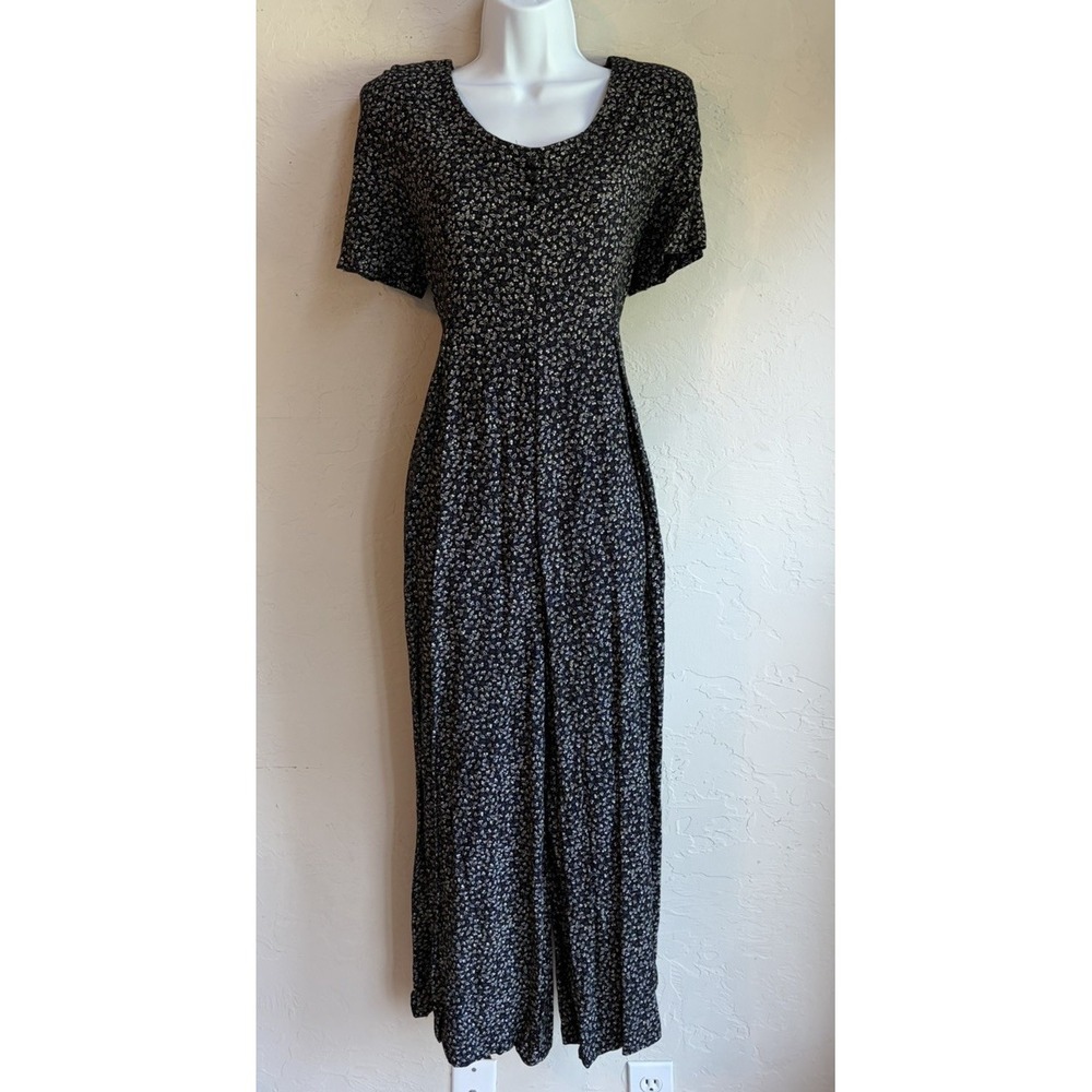 Vintage 90s I.N. Floral Wide Leg Cropped Jumpsuit 11 Grunge Lace Up Cottagecore
